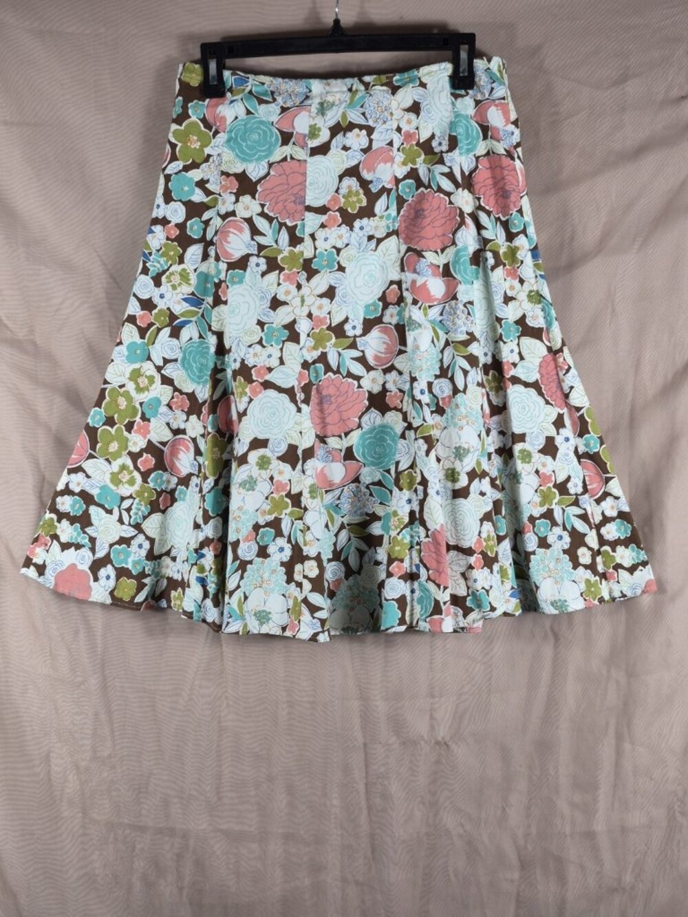 Lola P. Women's Blue/Pink Floral Boho Pleated Flare Short Skirt Size L/P